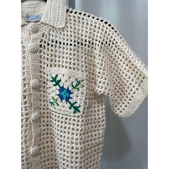 My Beachy Side Solina Hand-Crochet Cardigan Ivory Cotton Size Small NWT Elegant - Picture 3 of 6